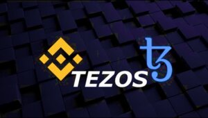 Logo of Binance and Tezos